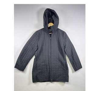 Weatherproof Quilted Jacket Womens Medium Black Hooded Full Zip Grid Pattern